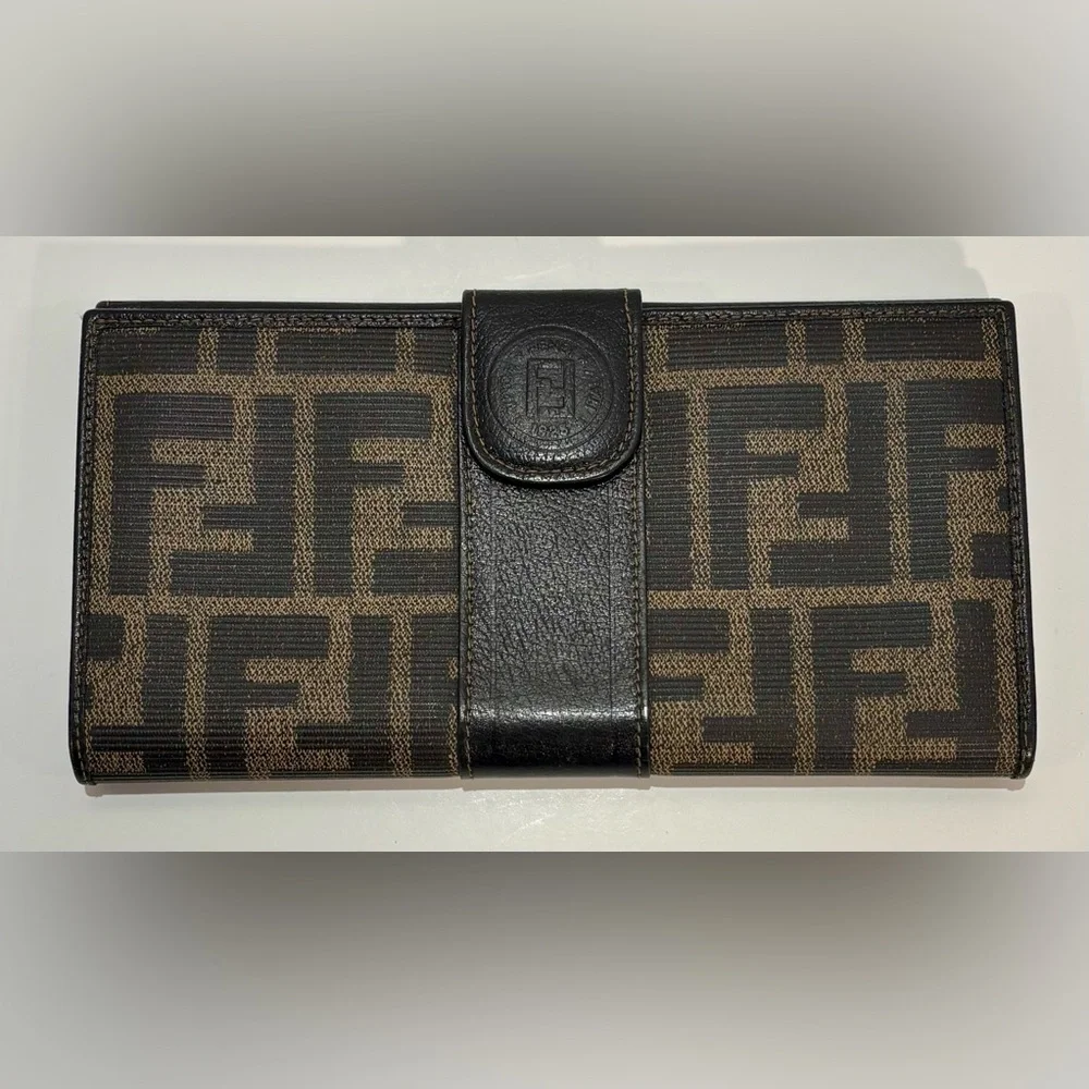 Vintage Fendi Zucca Monogram FF Logo Wallet with COA